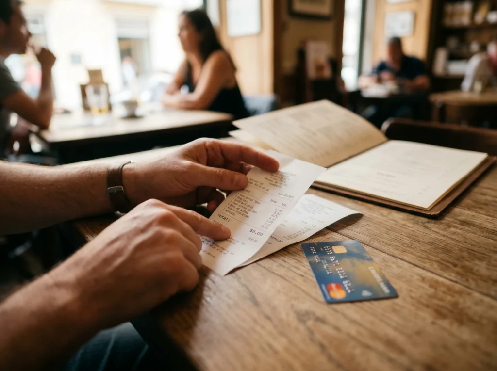 A customer reviews a payment