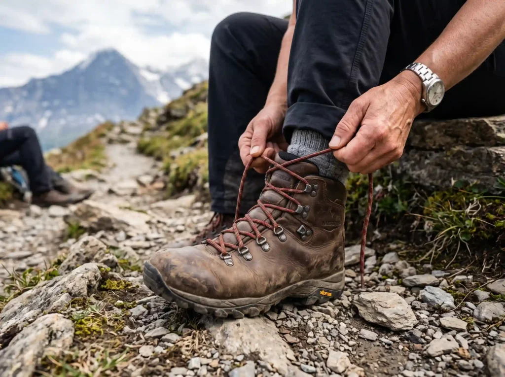 A hiker breaks in a
